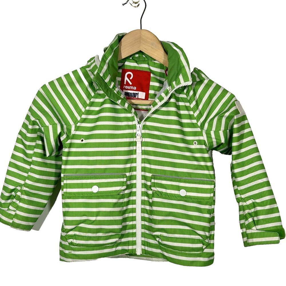 reima Kids Jacket Coat Size 4t 104 EU Green Stripe Hooded Zip Front Finland